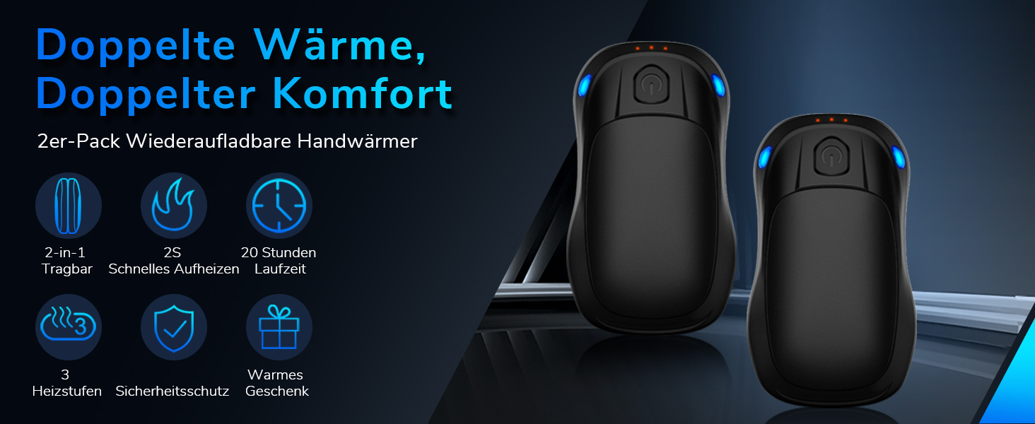 Електричний нагрівач для рук, перезаряджуваний, 2 шт. (чорний)