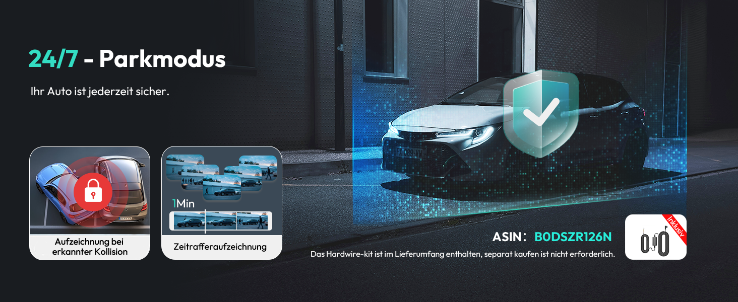 Автомобільний відеореєстратор BOTSLAB G300H Plus Kit 4K, передня та задня камери, сенсор STARVIS 2, з Hardwire-Kit та карткою пам'яті 64GB