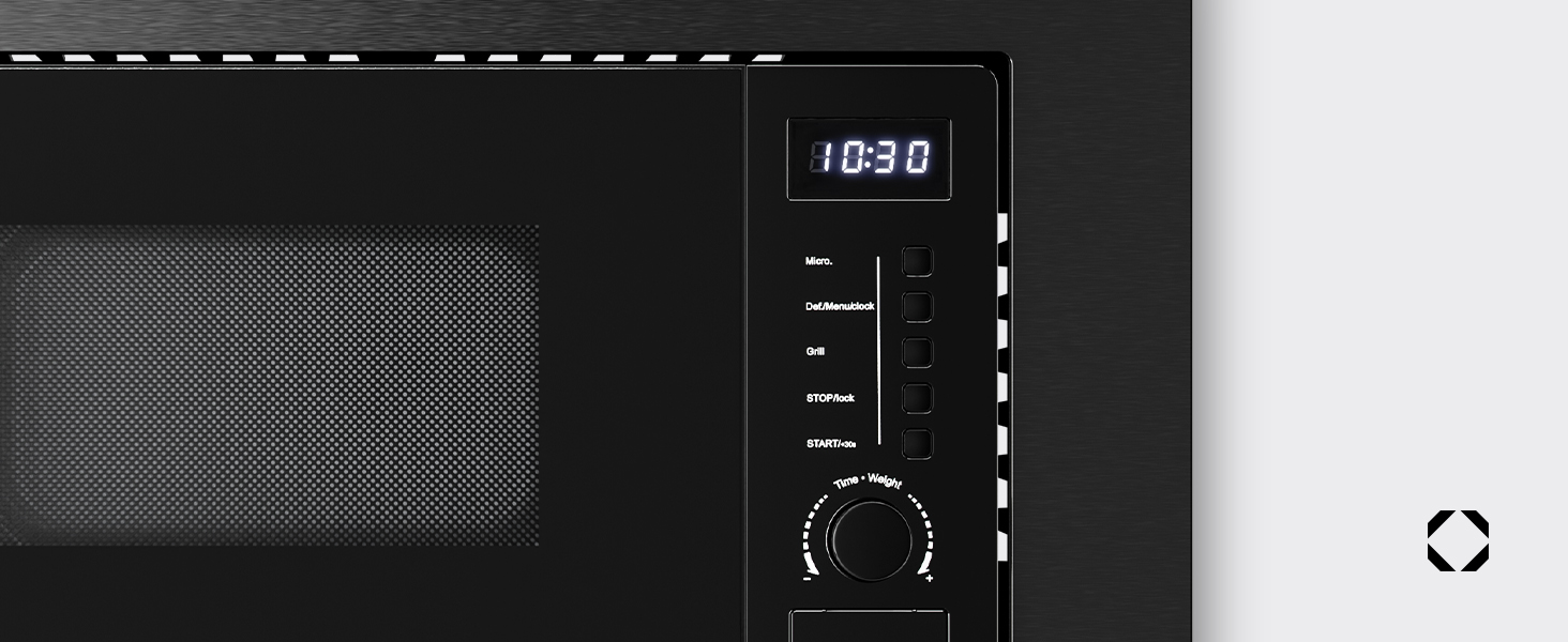 Мікрохвильова піч Klarstein Verosteel Einbaumikrowelle 60 см з грилем – 20L, 700W, 8 програм, сенсорне керування, нержавіюча сталь, функція розморожування, LED-підсвічування, чорна нержавіюча сталь