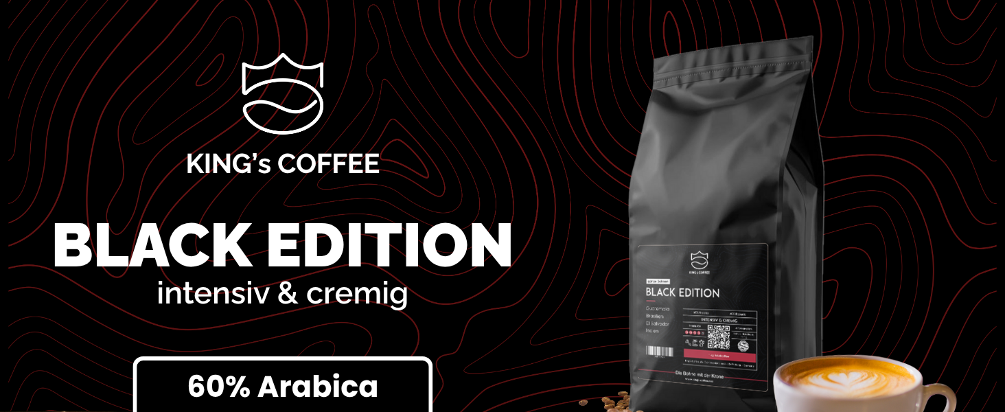Кава в зернах King's Coffee Black Edition Crema Intense, міцна арабіка для автоматичних та ріжкових кавомашин, низька кислотність, обсмаження в Італії, 1 кг