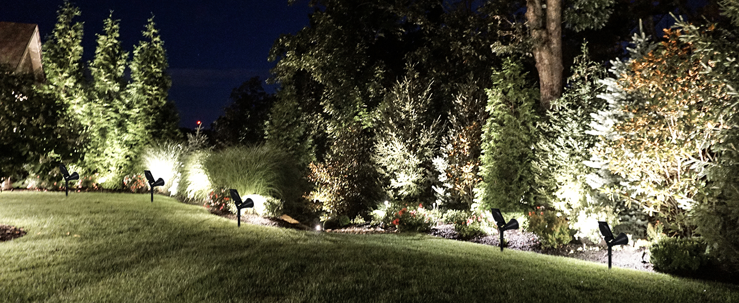 LED садові сонячні прожектори T-SUN, 2 шт, 4 LED, холодне біле світло 6000K, для газону, доріжок, тераси, дві режими освітлення, вуличне безпекове освітлення