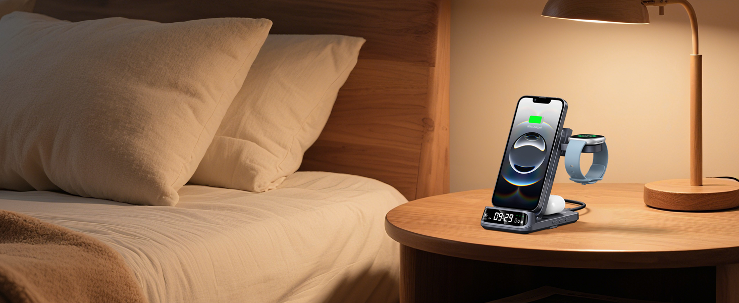 Бездротовий зарядний пристрій 3-в-1 для Fitbit, iPhone, Samsung, AirPods, SwanScout 708FB (без адаптера)