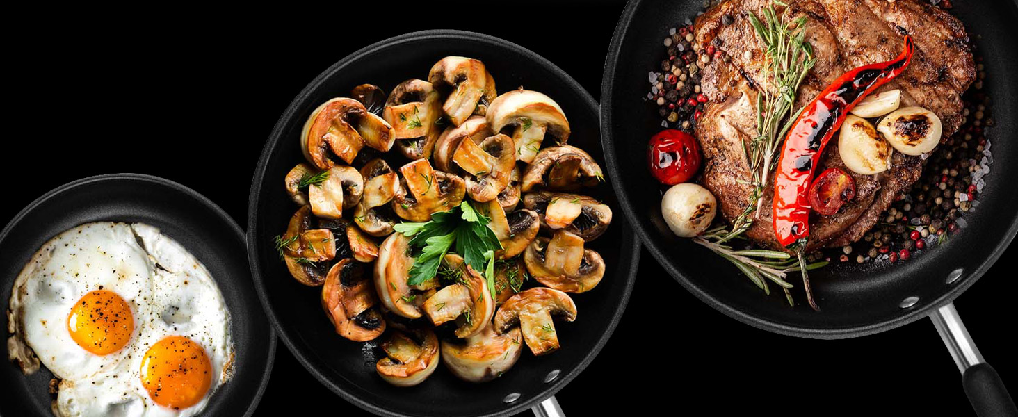 Набір сковорідок з нержавіючої сталі для всіх типів плит 20см та 28см з антипригарним покриттям - 10 років гарантії, ергономічні ручки, рівномірний розподіл тепла, придатні для миття в посудомийній машині та використання в духовці - Набір сковорідок 28см+20см