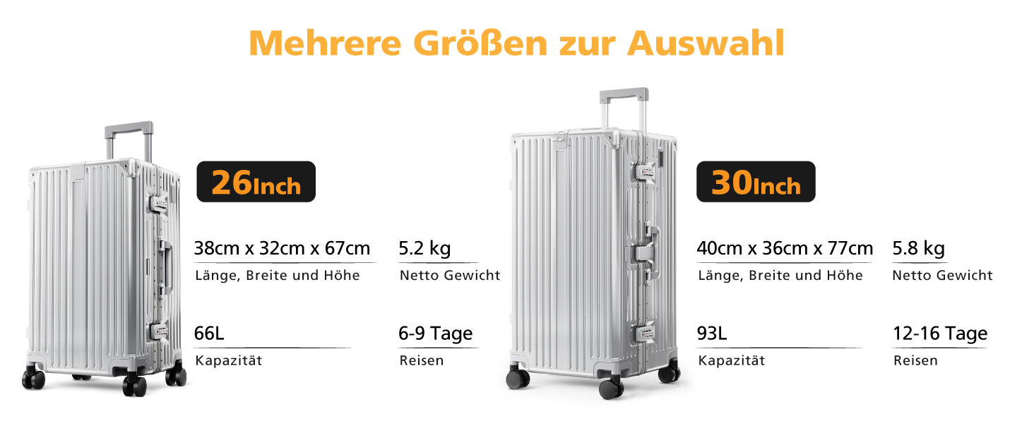 Чемодан ALPHA CAMP Trunk-XL (30 дюймів) з алюмінієвим каркасом та полікарбонатною оболонкою, TSA-замок, 93L, срібний