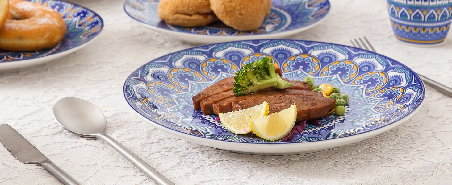 Набір посуду Vancasso MANDALA 16 предметів, кераміка, ручна робота, блакитний, для 4 осіб