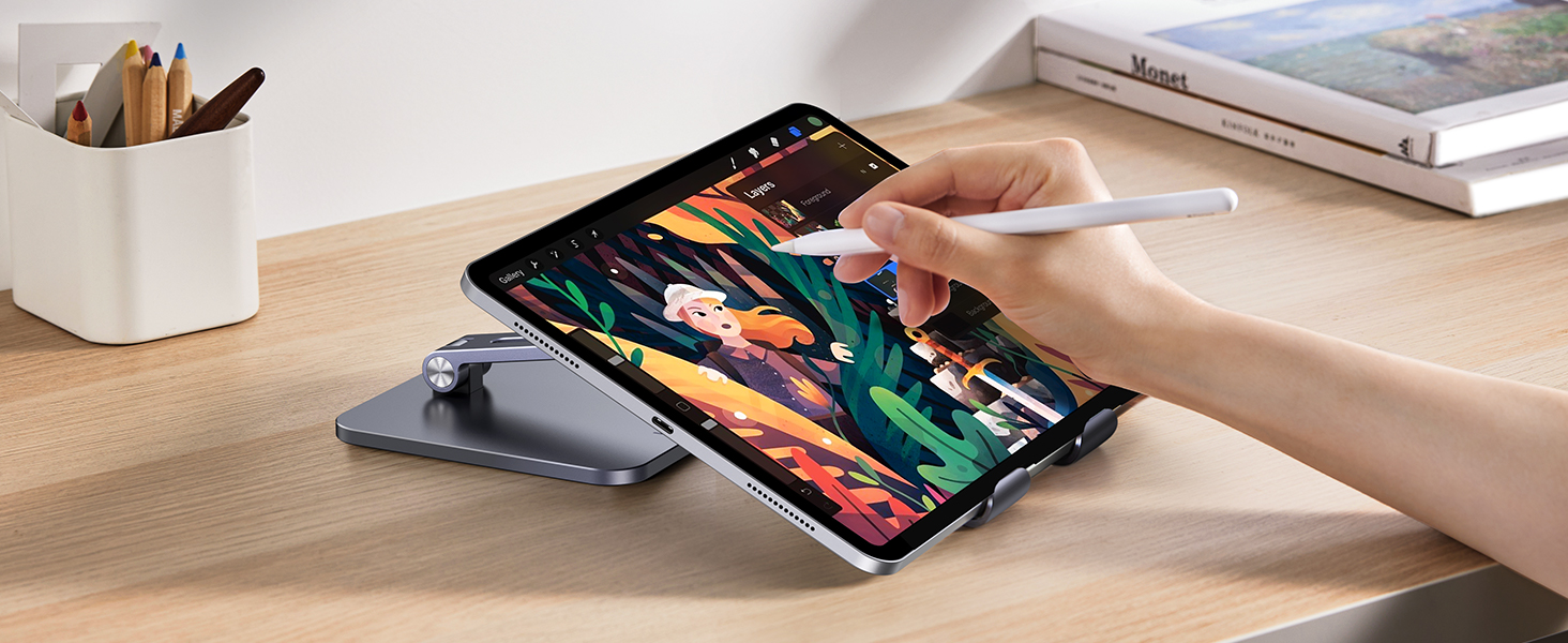 Алюмінієва підставка для планшета UGREEN, регульований тримач для iPad Pro Air Mini, Samsung Galaxy Tab, Redmi Pad, Huawei MatePad та iPhone 16/15 Pro, до 12.9 дюймів (Anthrazit)