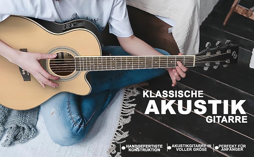 Акустична гітара Pyle Elektroakustik 4/4 Комплект для початківців: гітара з підсилювачем 10W, чохол, тюнер, ремінь та запасні струни – чорний колір