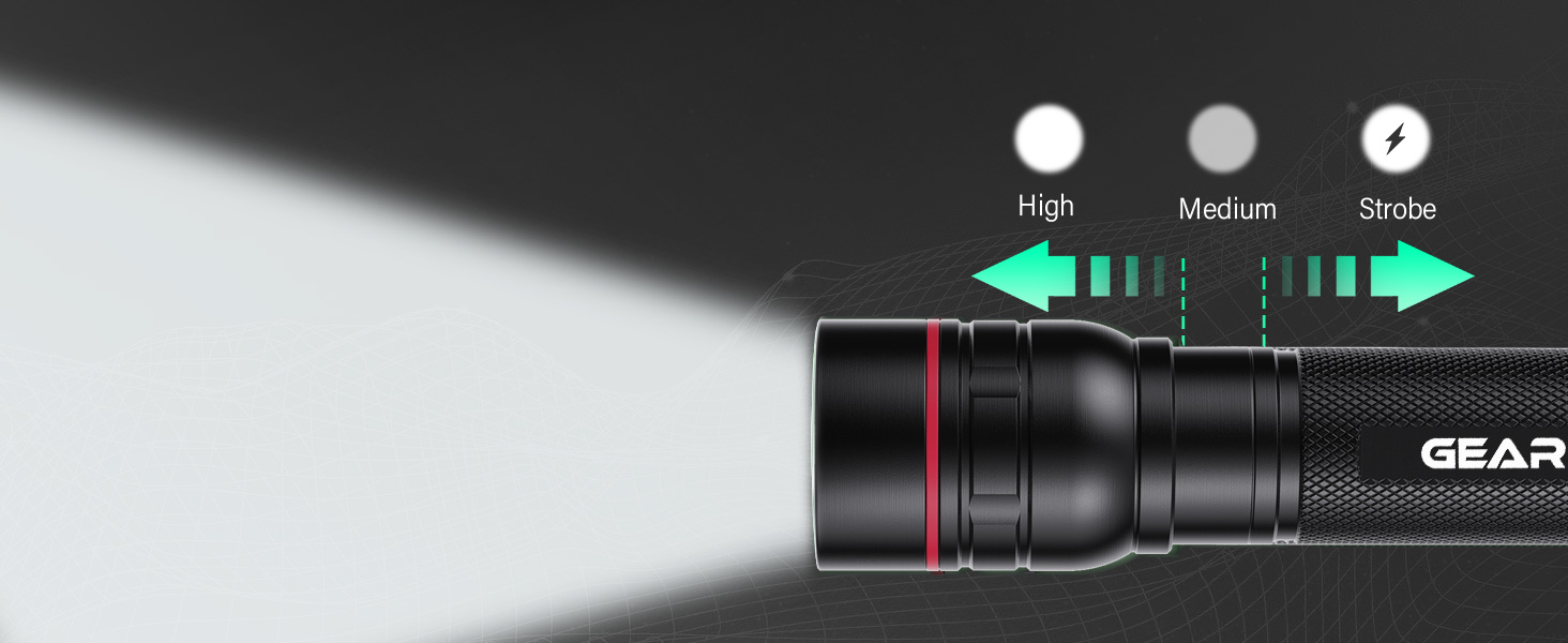 LED ліхтар Gearlite, 2000 люмен, 3 режими, Zoom, IP65, водонепроникний, чорний