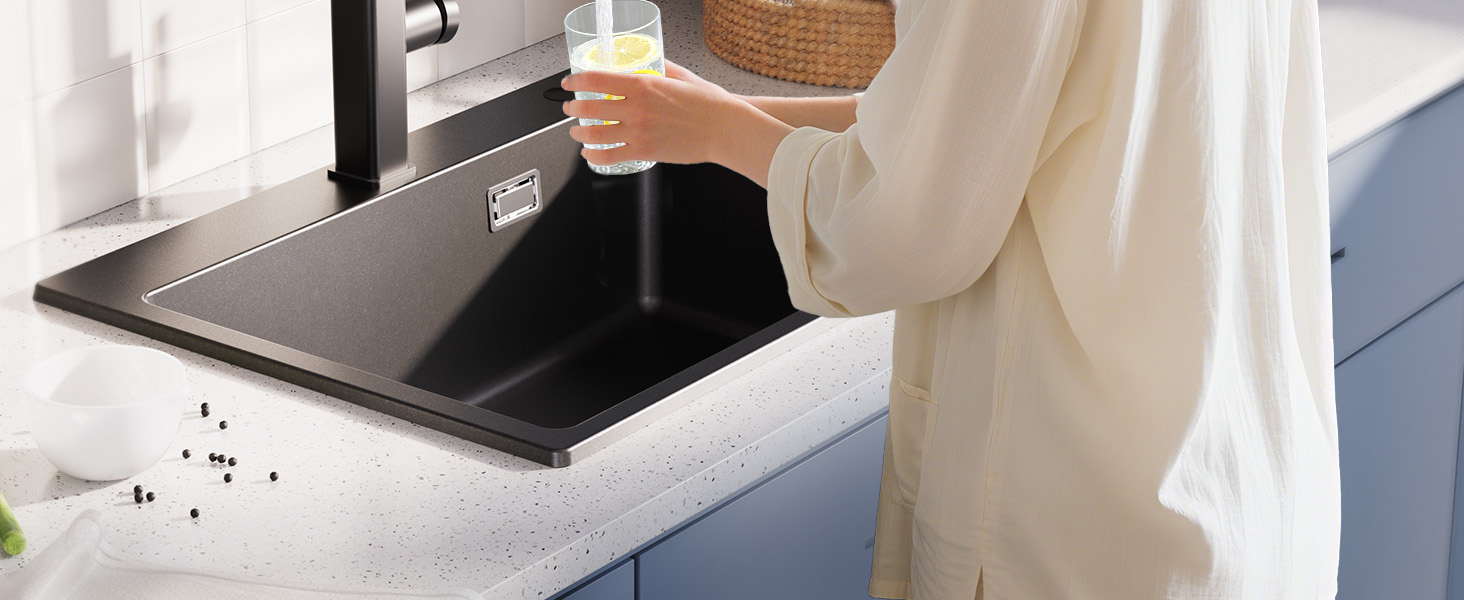 Кухонний змішувач CECIPA висувний з душем, чорний, нержавіюча сталь, 360° поворот, 2 режими струменя, для кухні