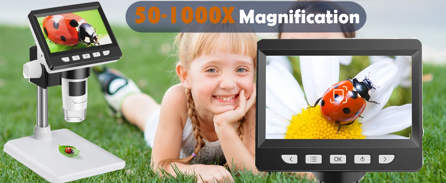 USB мікроскоп Misilmp з LCD екраном 4.3 дюйма, 1000x збільшення, 1080P, з LED підсвічуванням, для дітей та дорослих, сумісний з MacOS та Windows