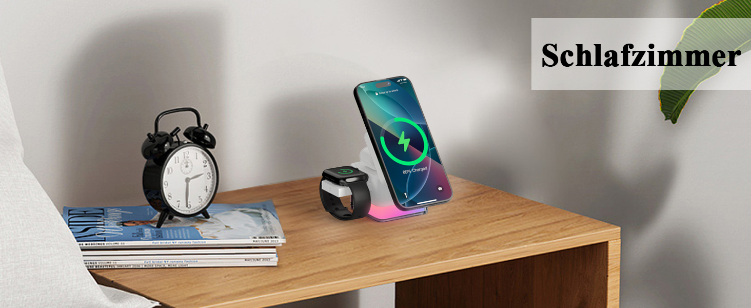 Бездротова зарядна станція 3-в-1 Minthouz Cube, швидка зарядка Qi 15W з багатокольоровою підсвіткою для iPhone 16, 15, 14, 13
