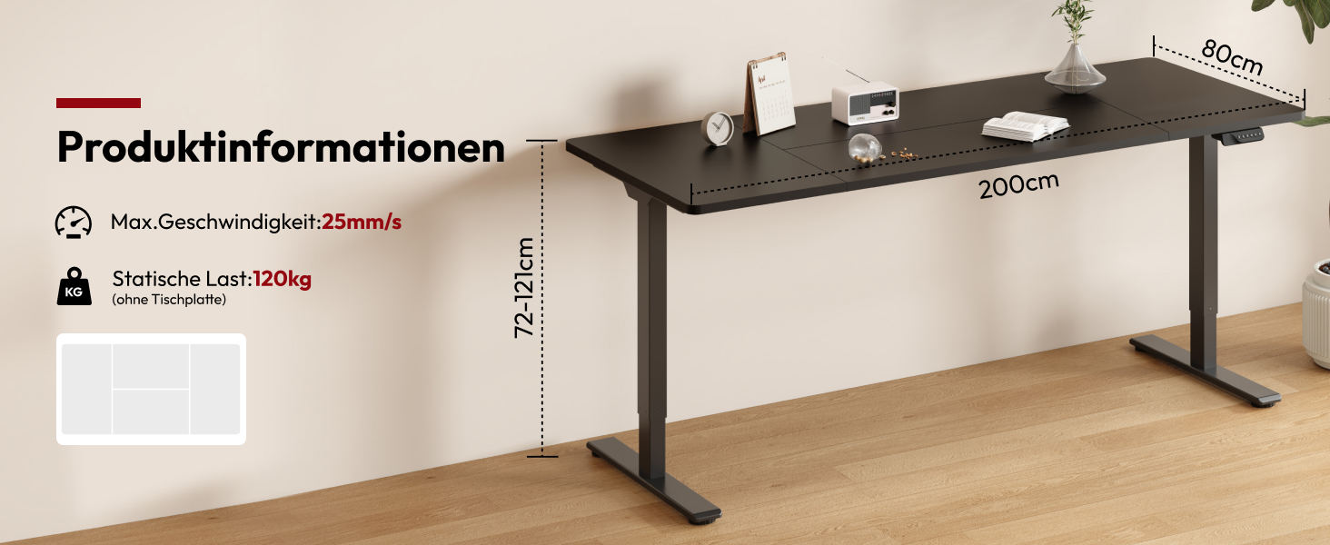 Стол підйомний електричний SANODESK 200x80 см з 2 моторами, пам'ять висоти, стабільний, чорний/коричневий