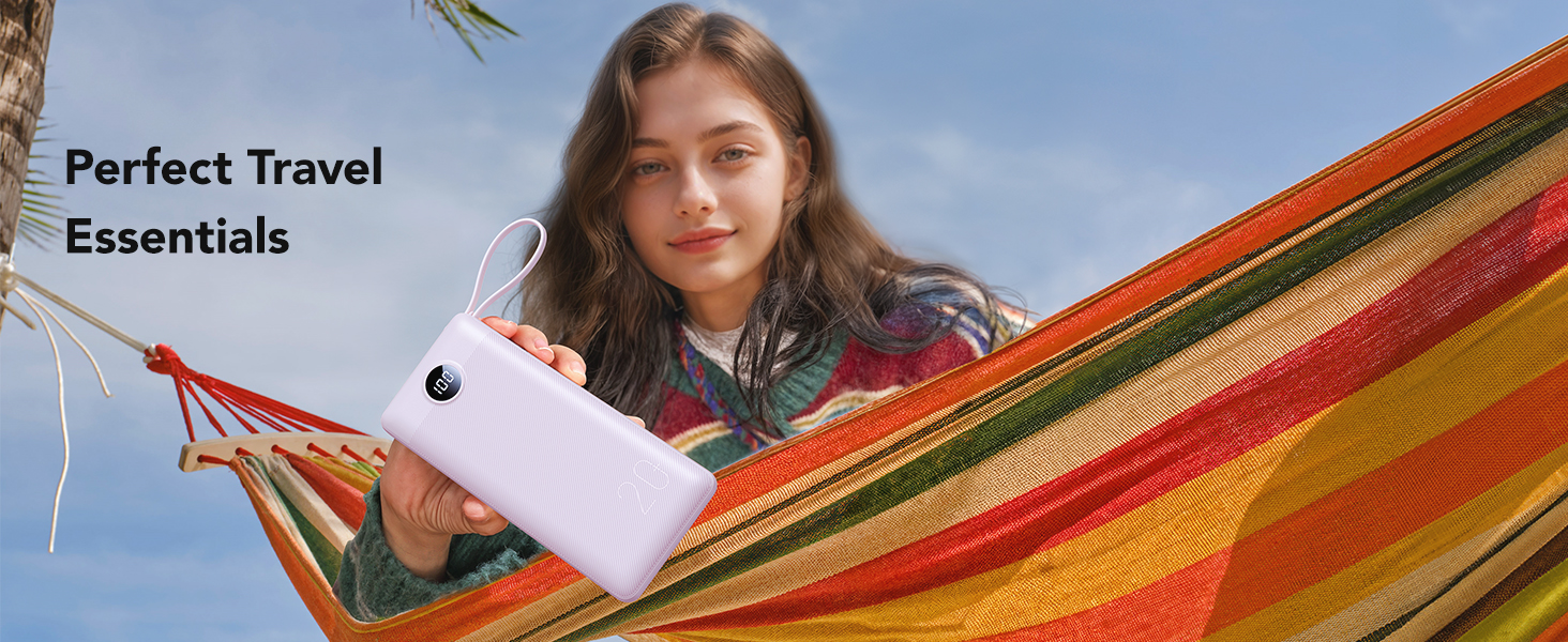 Power Bank VRURC 20000mAh з LED дисплеєм, 22,5W швидка зарядка USB-C, білий/фіолетовий