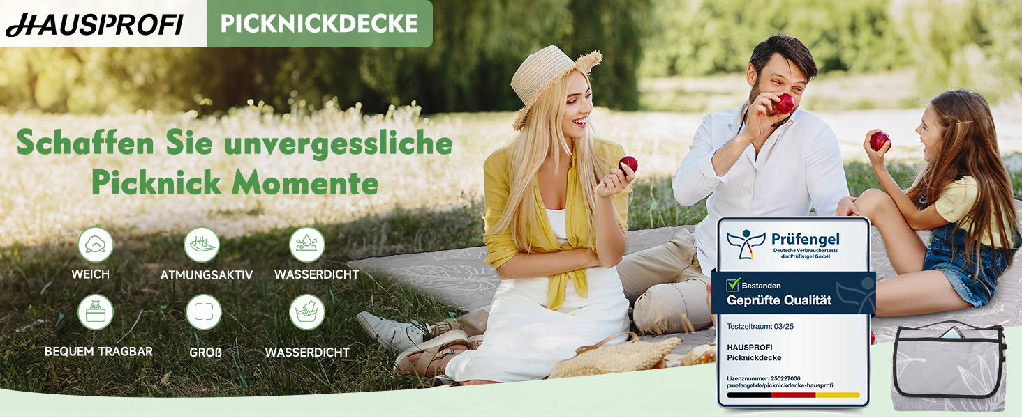 Плед для пікніка HAUSPROFI 200x300 см, водонепроникний, ізольований, XXL. Для пікніка, пляжу, кемпінгу. З бавовняним наповнювачем, ручкою для перенесення та кілочками. Змивний, зберігає форму (листя, 200x300 см)
