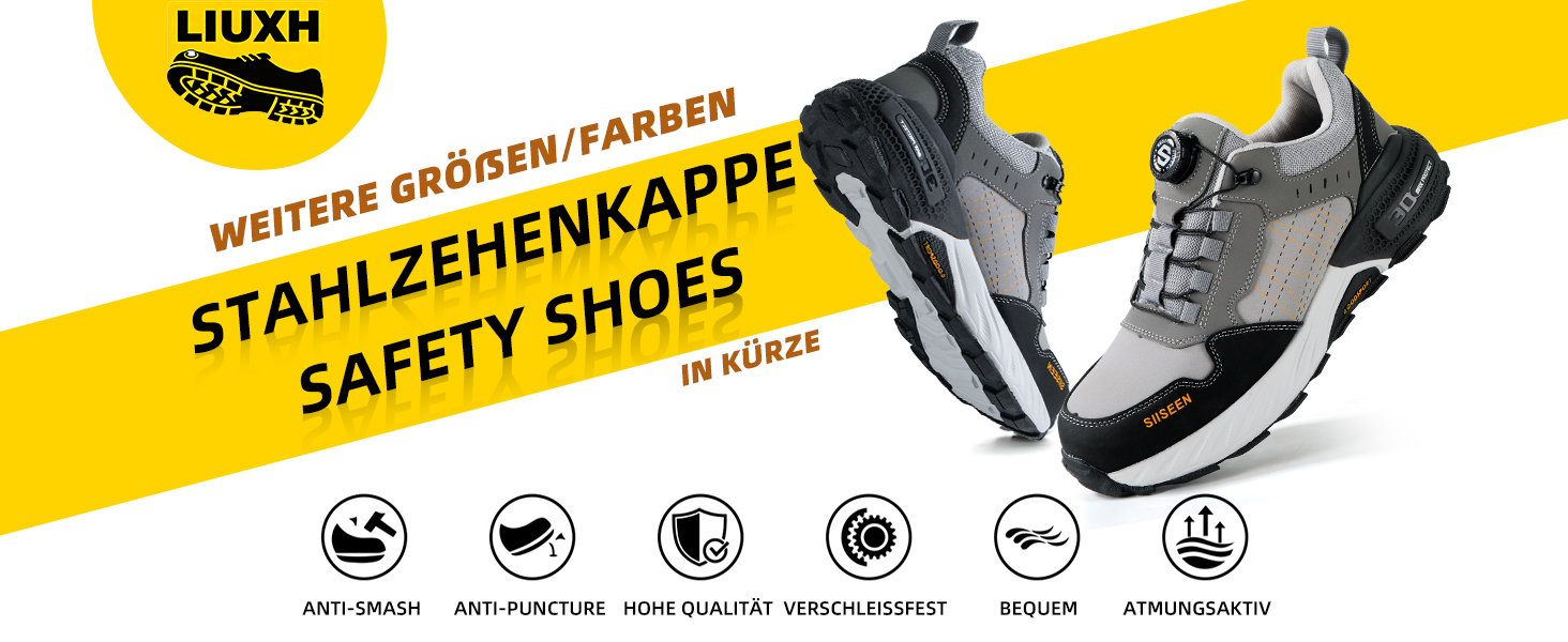 Чоловічі робочі черевики з металевим носком, легкі, дихаючі та міцні, з Clickers та захистом від проколів, неслизька підошва – робочі черевики для професій та будівництва (45 EU, Сірий)