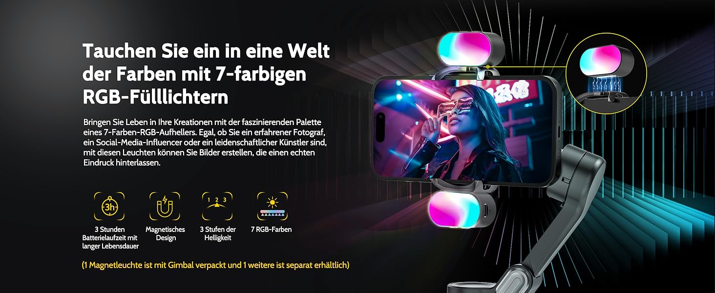 Стабілізатор для смартфона AOCHUAN Smart X Pro Kit: 3-осьовий гiмбал з RGB-фiллером, трекер обличчя, для iPhone/Android, чорний