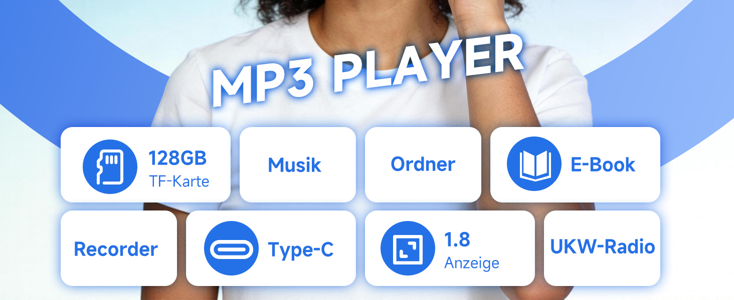 MP3 плеєр 64GB з Bluetooth 5.3, чорний: портативний музичний плеєр з динаміком, диктофоном, FM-радіо, підтримкою карт пам'яті до 128GB