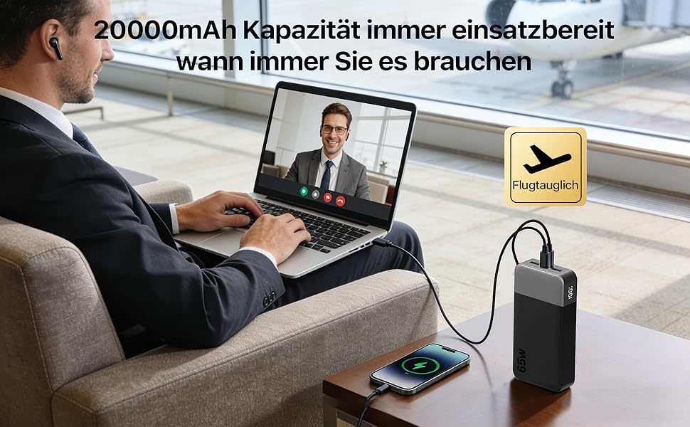 Power Bank NOBIS 20000mAh 65W USB-C/USB-A, швидка зарядка PD/QC, дисплей - Рожевий