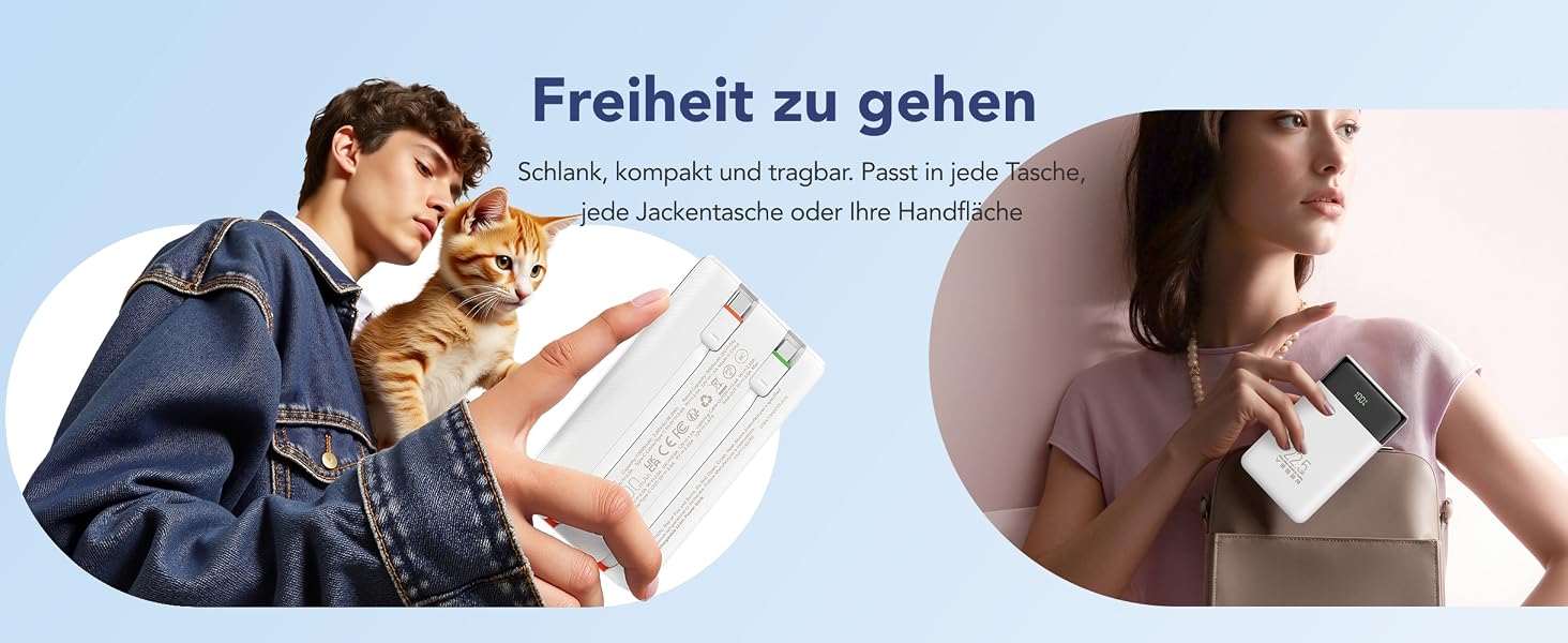 Повербанк VEGER 10000mAh 22.5W з вбудованим кабелем USB-C, швидка зарядка, білий