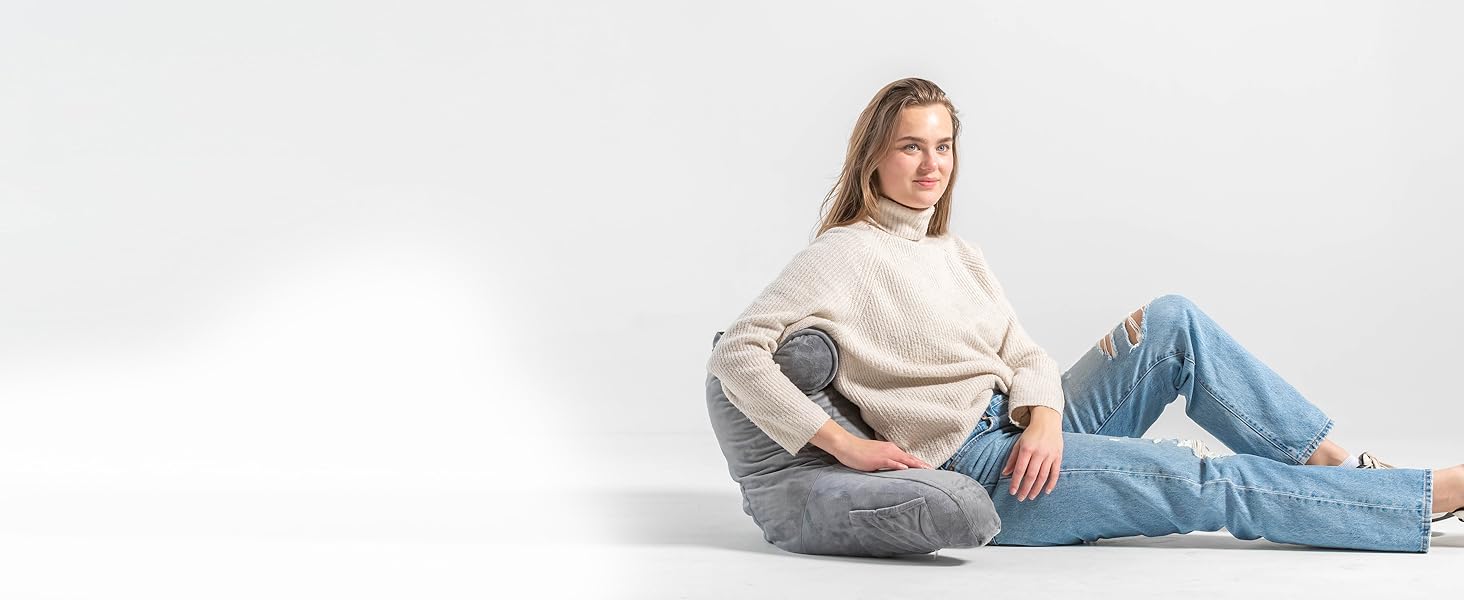 Подушка для читання Ella Lesekissen для ліжка та дивану з знімною подушкою для шиї - спинна подушка для ліжка. Подушка для читання з піною з пам'яті з підлокітниками, ідеальна для читання, перегляду телевізора, відпочинку або як спинна підтримка - сірого кольору