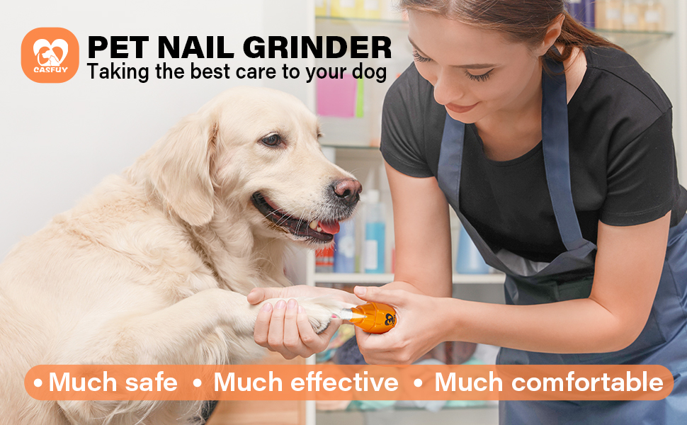 Електричний точилка для кігтів собак Casfuy 6-ступінчатий - тихий, перезаряджуваний, для великих, середніх та малих собак, помаранчевий