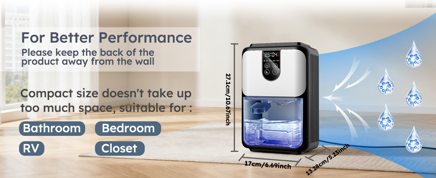 Електричний осушувач повітря 1800 мл з автовимкненням, тихий осушувач для дому з 7 кольоровою підсвіткою, таймером 48 годин - ідеальний для спальні, ванної кімнати, підвалу, кемперу та шафи. Сірий колір.