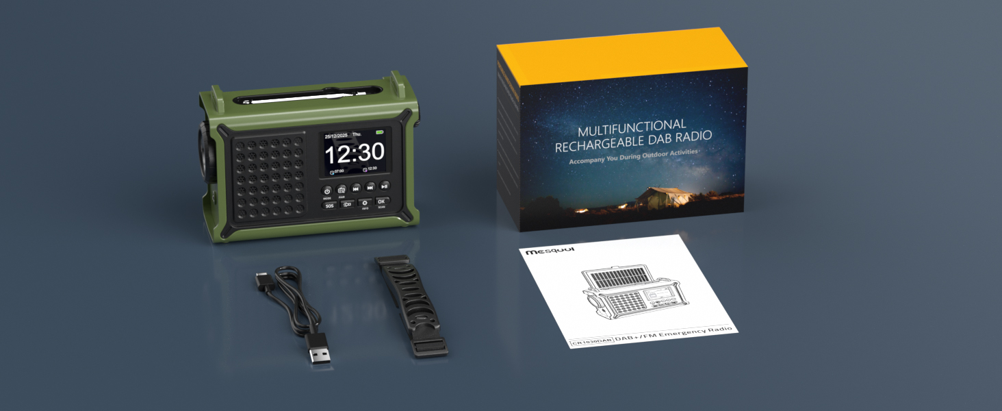 Радіоприймач Kurbelradio з DAB/DAB+/UKW, акумулятор 12000mAh, сонячна панель 8500mm², ручний генератор, Bluetooth 5.0, ліхтарик та світло для читання, для відпочинку на природі, кемпінгу, зелений