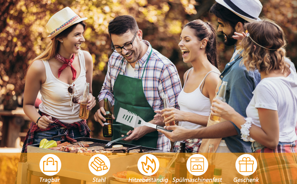 Набір гриль-посуду ZWMYF з нержавіючої сталі, 6 предметів. Професійний набір для барбекю з сумкою. Інструменти для грилю для чоловіків та жінок, кемпінгу, саду.