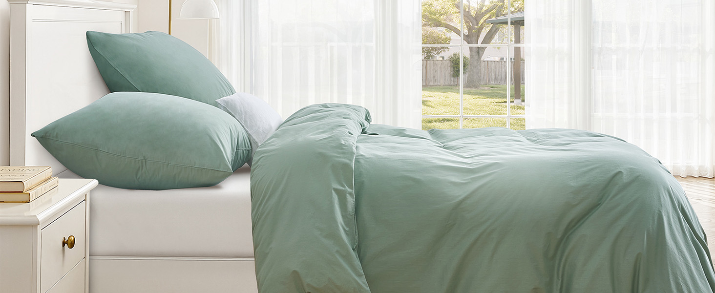 Комплект постільної білизни 135x200 зелений, бавовна, 4 частини (2 наволочки 80x80, 1 простирадло 135x200) з замком-блискавкою, сертифікат ÖKO-TEX