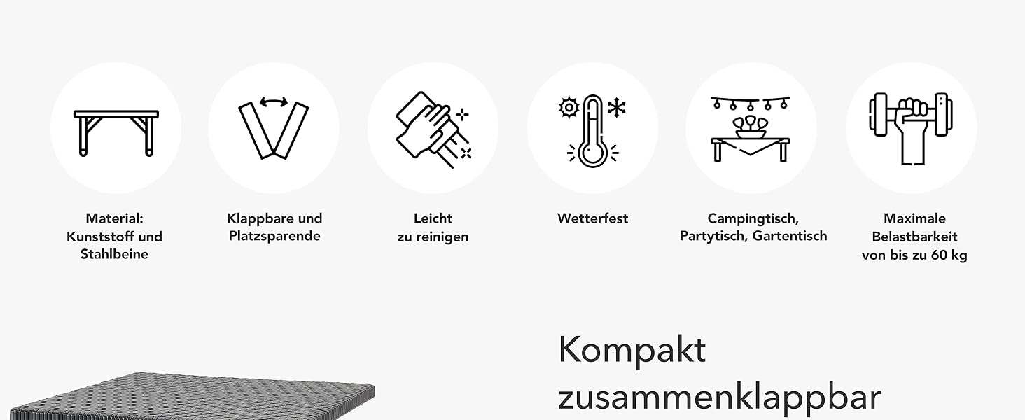 Складаний стіл Floordirekt Kobe для буфета, саду, тераси, балкона та кемпінгу - 183x76 см