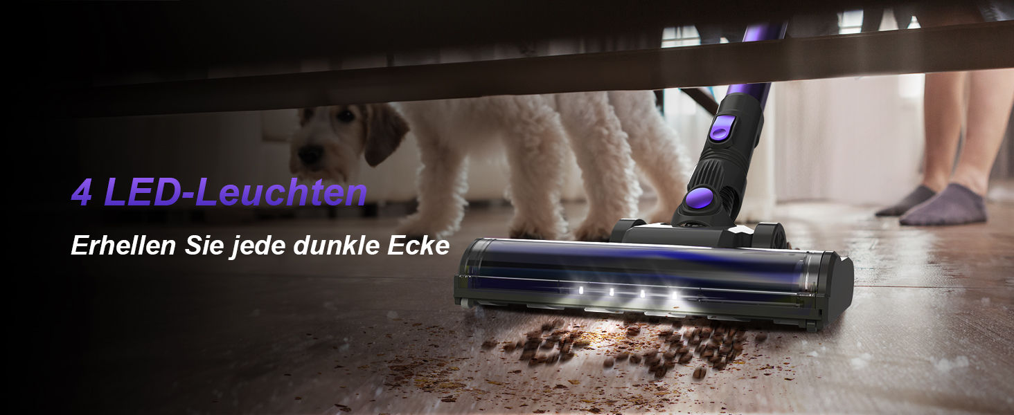 Бездротовий акумуляторний пилосос 25000Pa з антизаплутувальною насадкою та самостійним паркуванням. Підходить для килимів, твердих підлог та видалення шерсті тварин. (Фіолетовий)