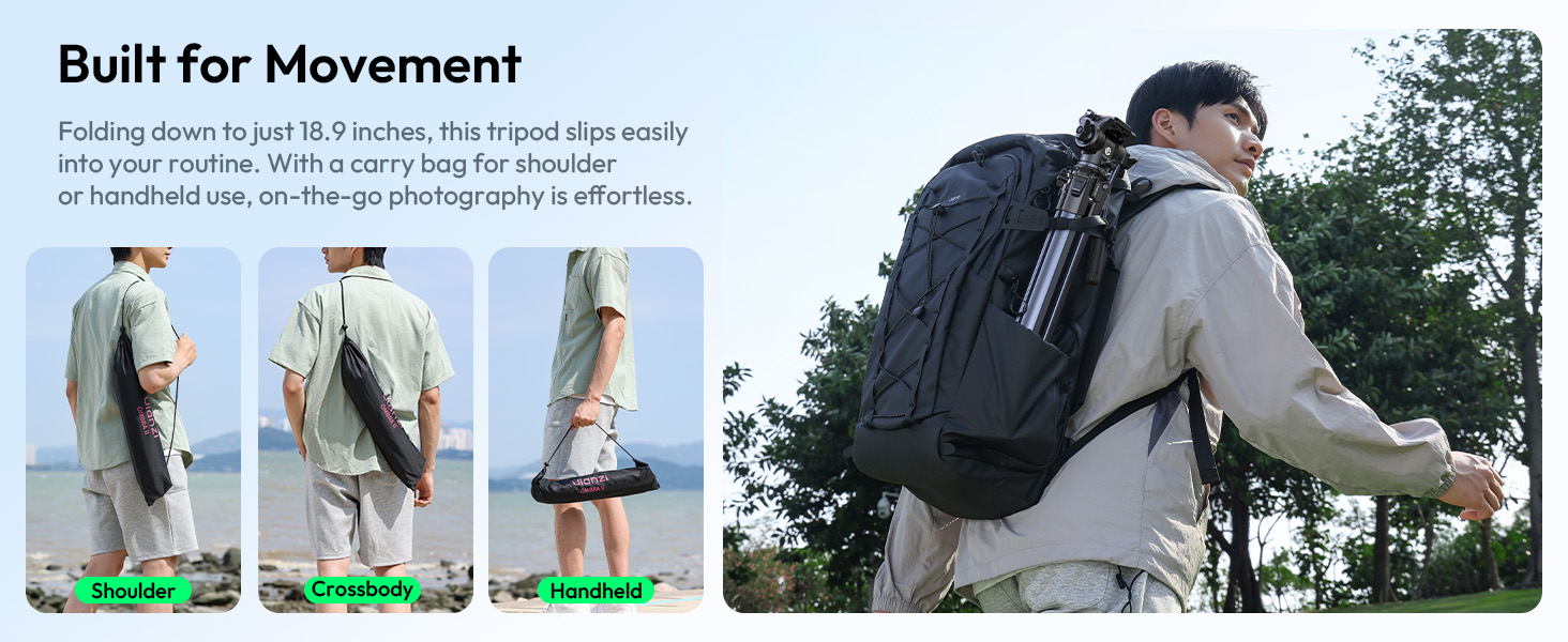 Штатив ULANZI Ombra II 156см з кульковою головкою 360°, компактний туристичний штатив з швидкоїдіючою платформою Uka, тринога для DSLR, Mirrorless камер, смартфонів (вага 1,21 кг, вантажопідйомність 10 кг)