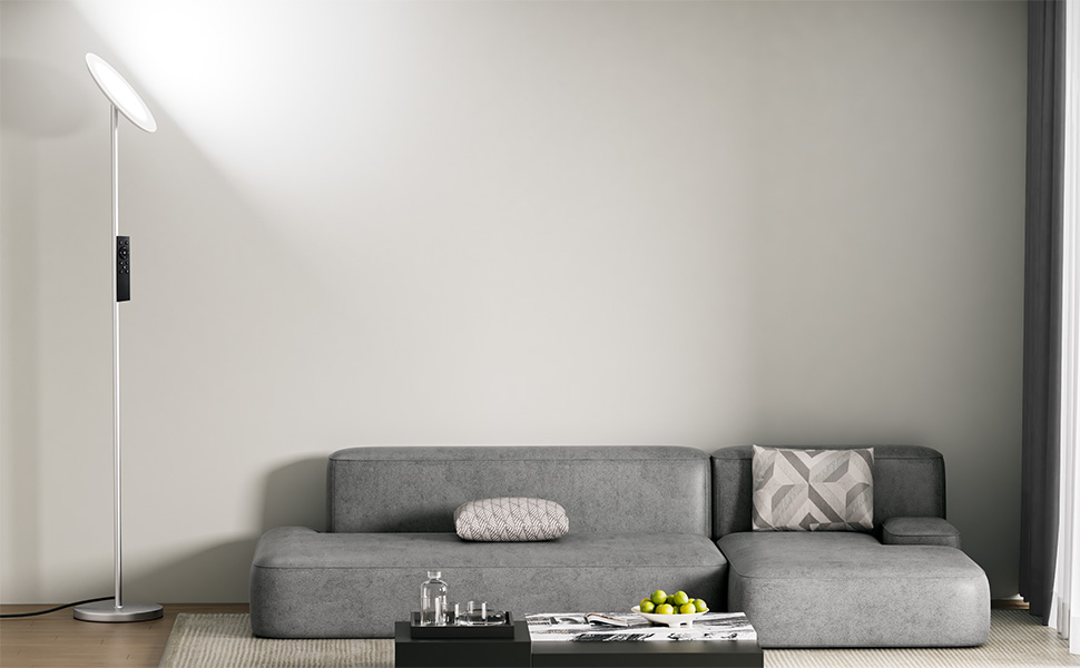 LED-стельова лампа PreeOtti для вітальні, диммування, 36W, з пультом та сенсором, 3 колірні температури (чорний/сріблястий)