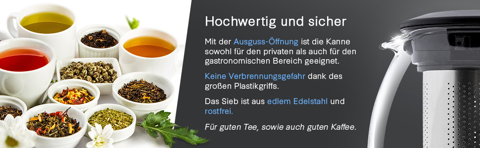 Скляна чайниця T24 з ситом, 1250 мл, термостійка, з нержавіючою сталлю, для заварювання листового чаю, з захистом від перегріву