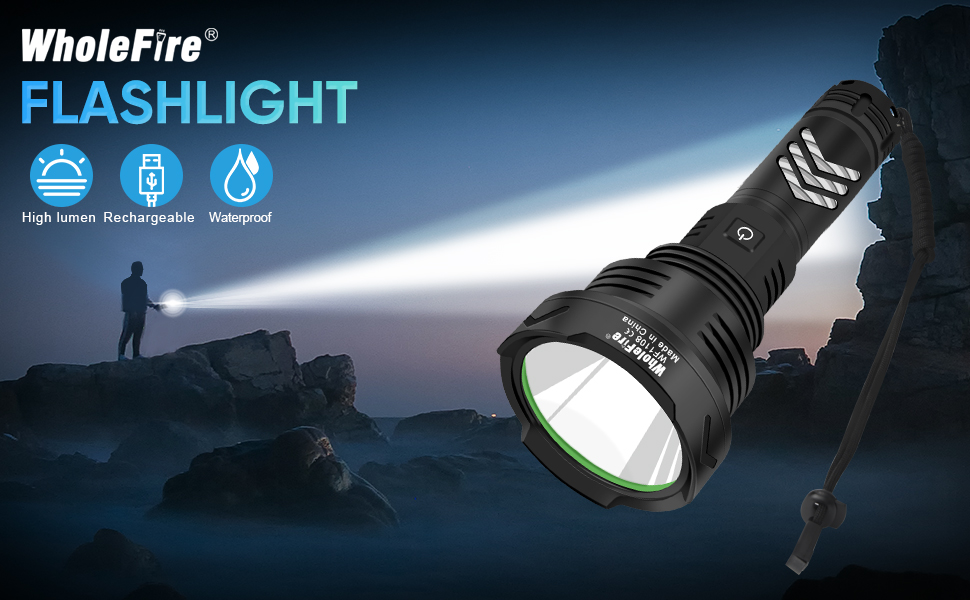 LED ліхтарик WholeFire 100000 люменів, XHP90, USB, 5 режимів, тактичний, для поліції, військовий, IP65, вологостійкий, пошуковий прожектор, комплект з акумулятором