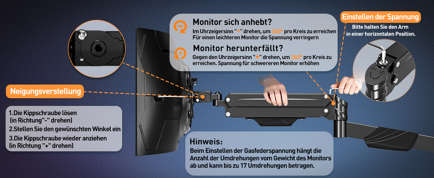 Кріплення для монітора ELIVED для Ultrawide до 43 дюймів, до 15 кг, VESA 75/100/200mm, регульована висота, газ-амортизатор, EV3421B