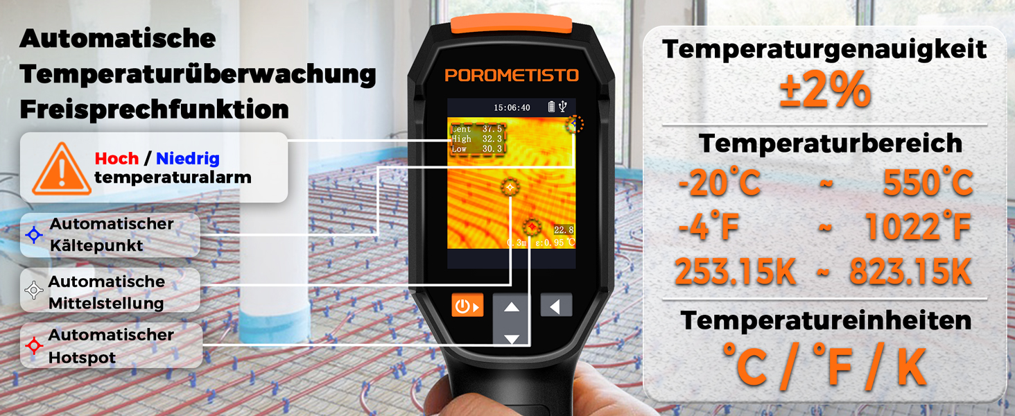 Професійна тепловізійна камера Handheld, 240 x 240, -20°C - 550°C, 15 колірних палітр, з лазерним покажчиком, для HVAC та інспекції будівель