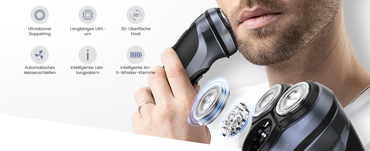 Електричний чоловічий бритва Sejoy, сухою та вологою, з поп-ап тримером, швидка зарядка 1 година, 3D плаваюча головка, LCD дисплей (сірий)