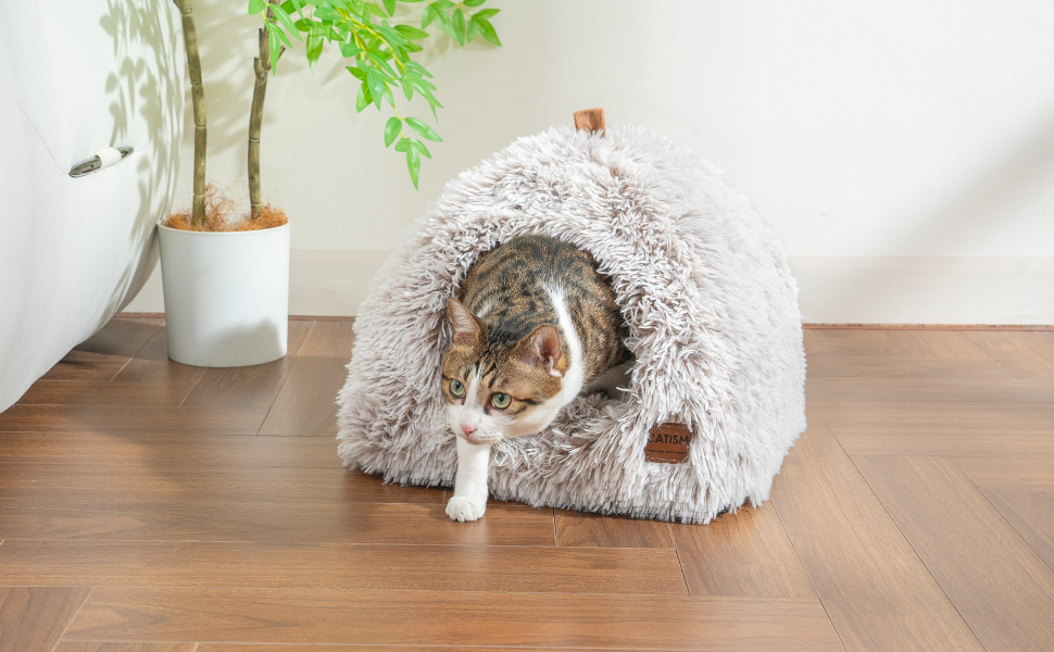 Квіткове ліжко для котів CATISM: м'яке, зручне, велике, для відпочинку та сну, біле