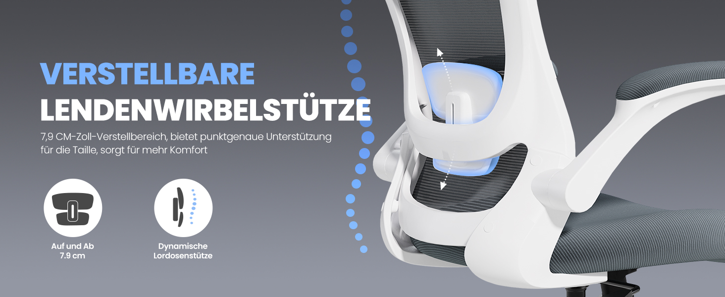 Офісне крісло Colamy з ергономічною підтримкою спини, регульованою підголівником та поперековою підтримкою, сітчасте, сірого кольору