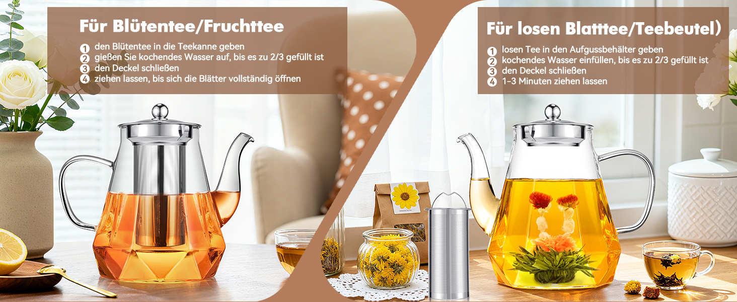 Скляний чайник STNTUS з підігрівачем та ситечком для листового чаю, 1.2 л, нержавіюча сталь