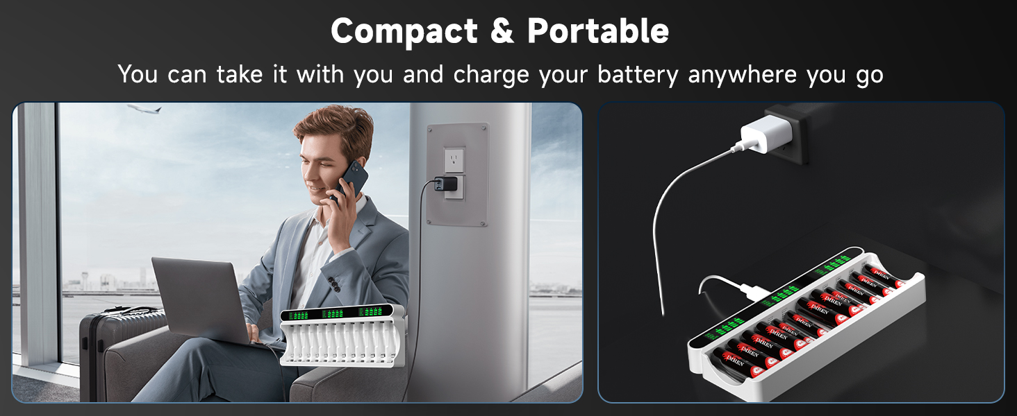 Зарядний пристрій IMREN для акумуляторів NiMH/NiCD з LCD-дисплеєм, 12 слотів (AA/AAA)