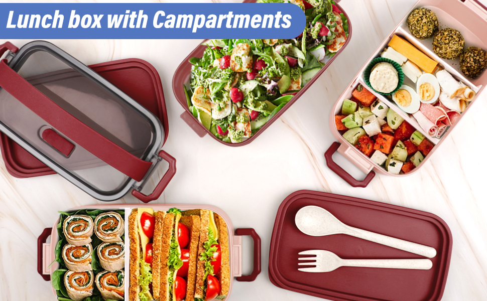 Ланчбокс Brotdose на 3 секції, 2200 мл, з посудом, без BPA, для дорослих, мікрохвильова піч, бежевий