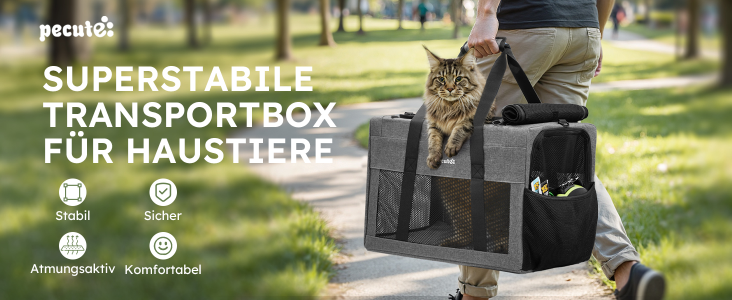 Транспортна сумка для котів Pecute Katzentasche - переноска для котів та маленьких собак, 47 x 33 x 30 см, сіра
