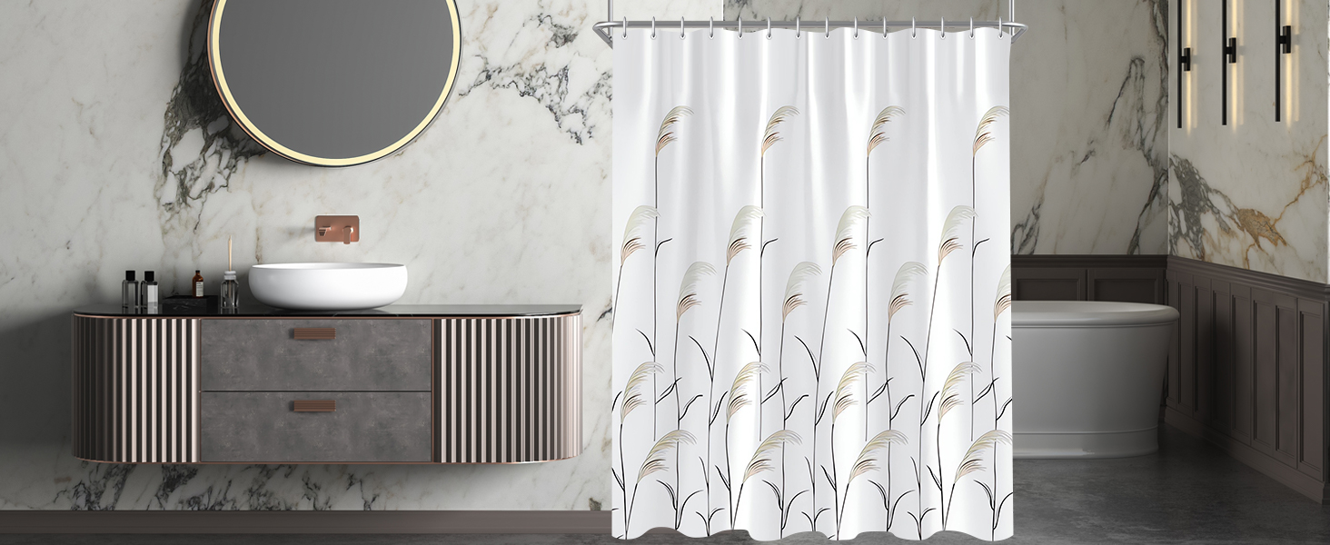 Штора для душу Weizenohr 180x200 см, з утяжеленим краєм, антигрибкова, водовідштовхувальна, поліестер, з кільцями (1 шт)