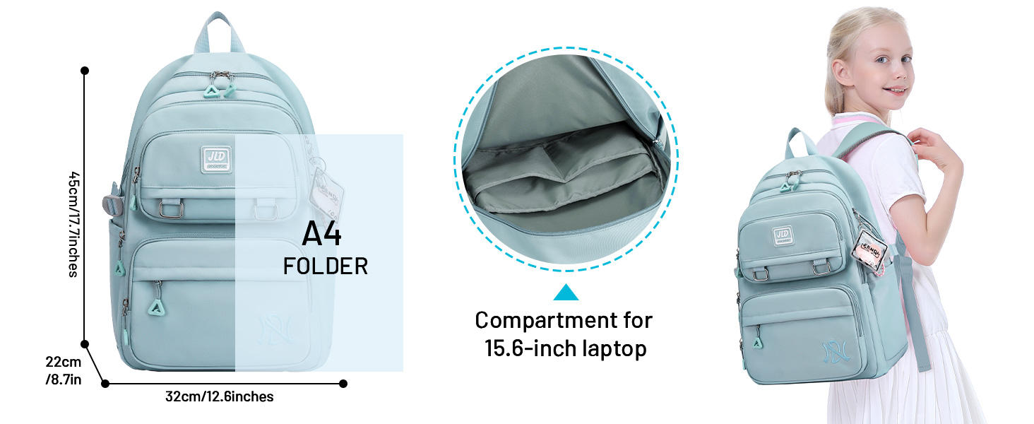 Шкільний рюкзак для дівчаток-підлітків: стильний та водонепроникний, 3-9 клас, для школи та подорожей, блакитний (8529)