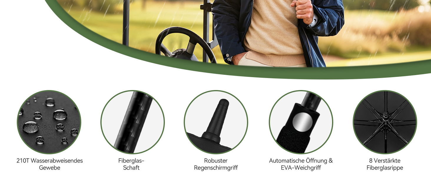 TECKNET Парасолька велика XXL, гольф-парасолька 173 см, штормостійка з подвійною конструкцією, вентильована, з ручкою EVA, для жінок та чоловіків (глибокий чорний, 163 см)