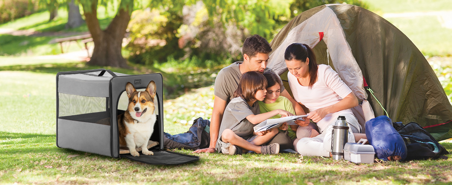 Транспортна переноска для собак Petsfit, сіра, M (61x46x53.5 см) з м'якою підстилкою