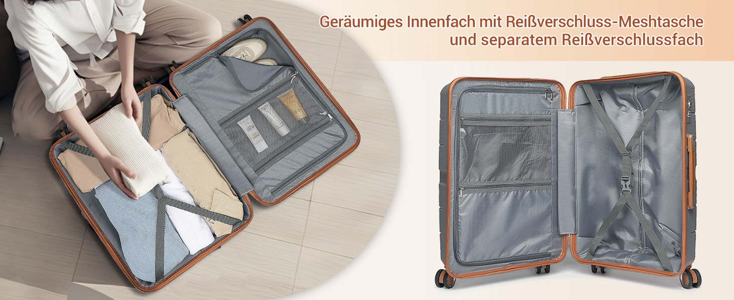 Чемодан British Traveller Mittelgroß: міцний валіза на 8 коліщатках з TSA-замком, 66 x 43.3 x 28.5 см (Сірий/Коричневий)