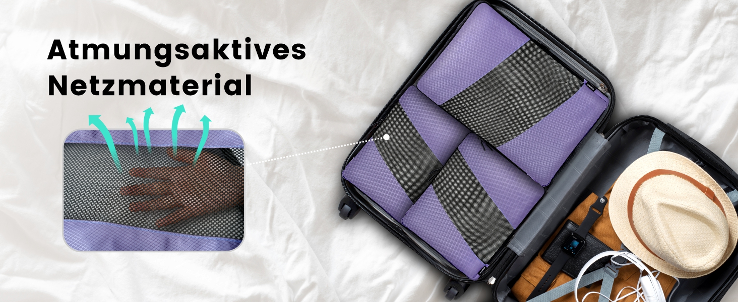 Органайзери для валізи компресійні, набір 6 шт. (Ельфенбайн, фіолетові) - Куби для пакування, компресійні пакети для подорожей